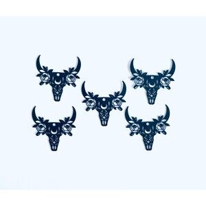 5pcs #12621 Black Filigree Steer Head Charm